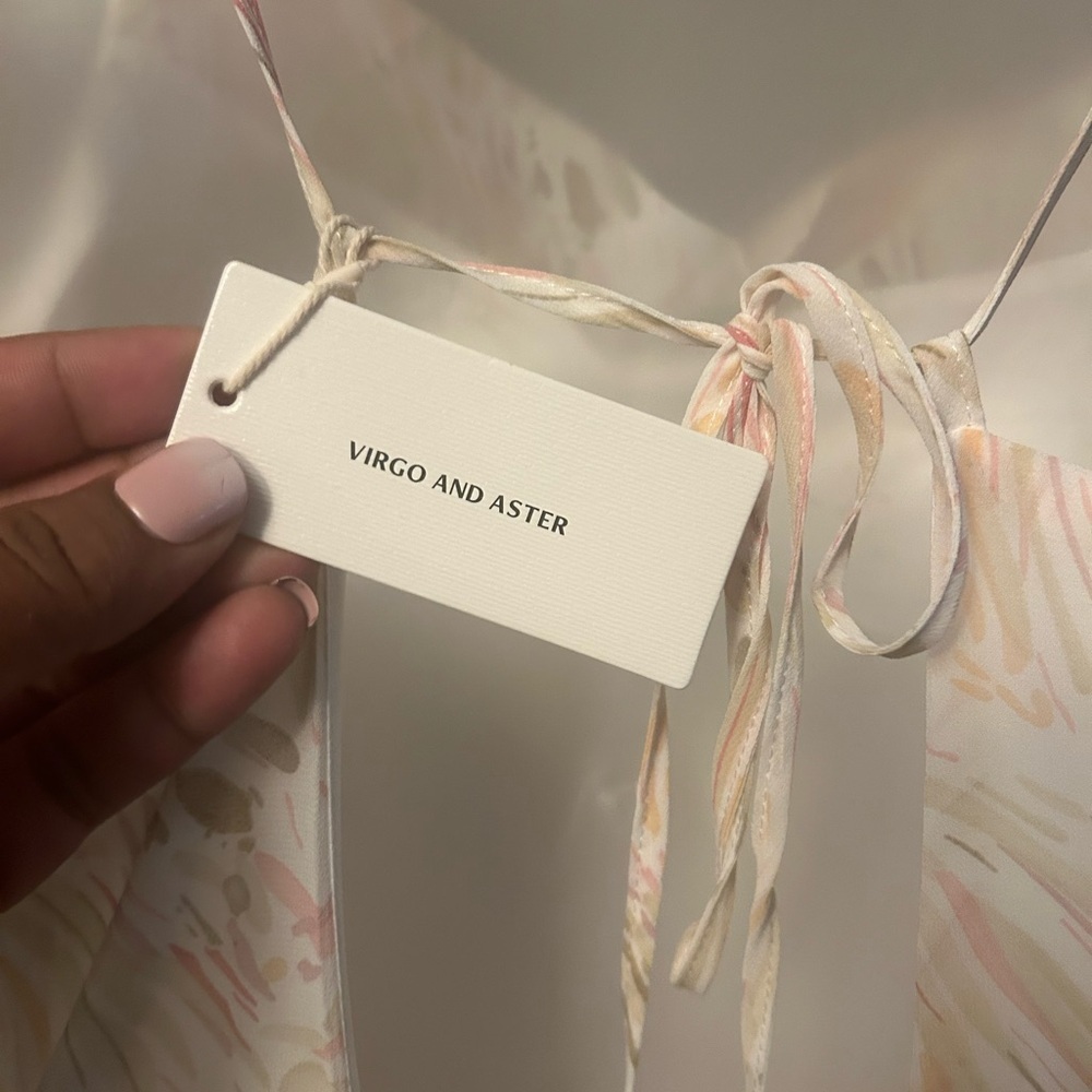 Virgo & Aster dress - white with light pink/beige print open back maxi NWT - Picture 9 of 14